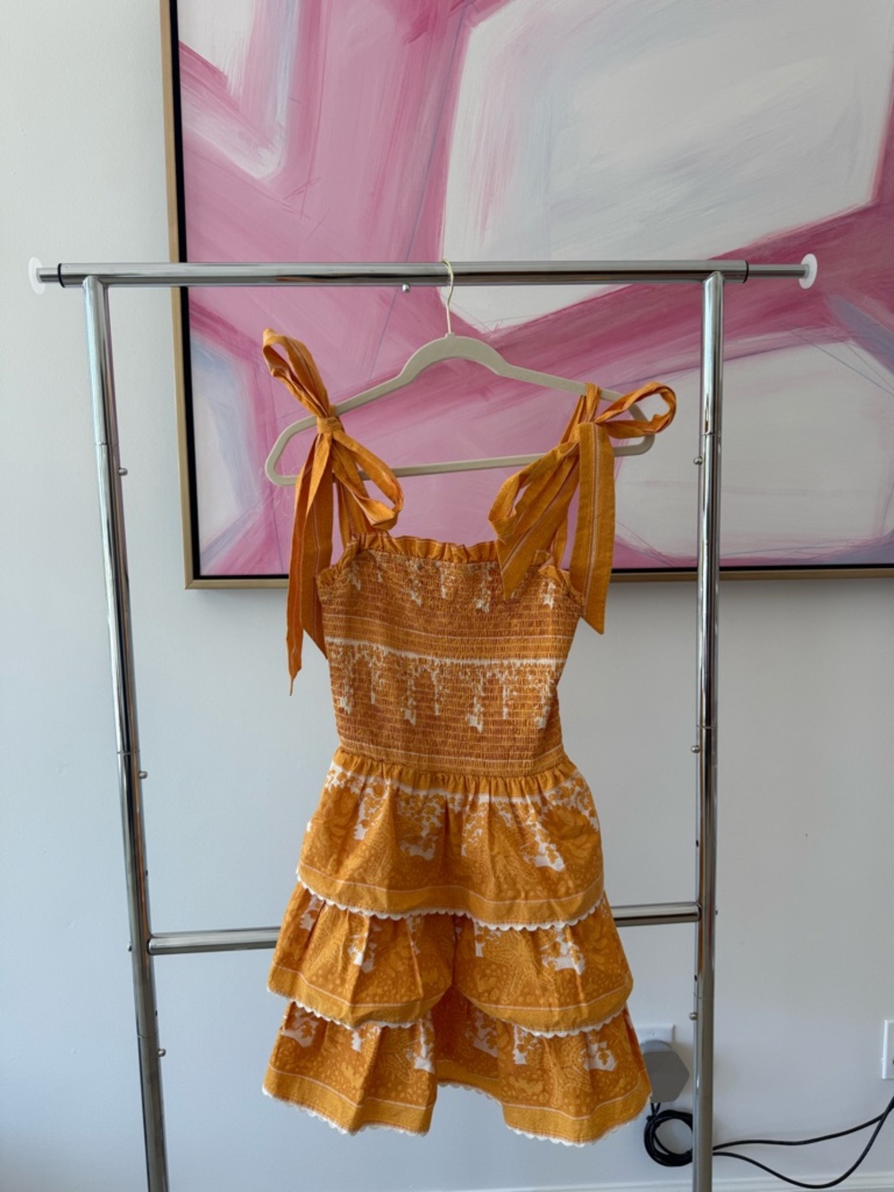 Cleobella Mustard Yellow Tiered Sundress with Tie Straps, size xs